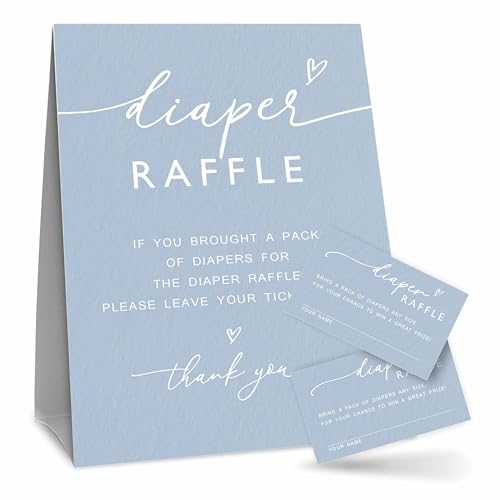 Minimalism Blue Diaper Tombola-Spiel-Set für Babyparty, 1 stehendes Schild und 50 Windeltickets, Dekorationen für Babyparty, Geschlechtsoffenbarung, geschlechtsneutral, Baby-Ankündigung, Partygeschenk von luixd