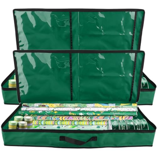 Weihnachts-Geschenkpapier-Organizer, Aufbewahrungsbehälter mit flexiblen Trennwänden, Innentaschen, Seitengriff, Unterbett-Geschenkpapier, Organizer, Taschen, passend für Geschenkpapierrollen, Band, von lulalula