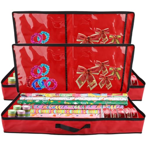 Weihnachts-Geschenkpapier-Organizer, Aufbewahrungsbehälter mit flexiblen Trennwänden, Innentaschen, Seitengriff, Unterbett-Geschenkpapier, Organizer, Taschen, passend für Geschenkpapierrollen, Band, von lulalula