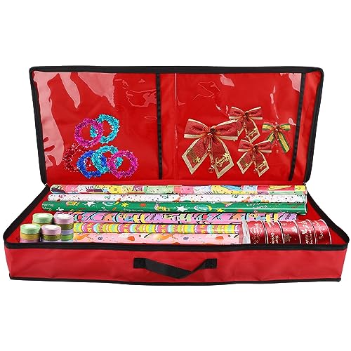 Weihnachts-Geschenkpapier-Organizer, Aufbewahrungsbehälter mit flexiblen Trennwänden, Innentaschen, Seitengriff, Unterbett-Geschenkpapier, Organizer, Taschen, passend für Geschenkpapierrollen, Band, von lulalula