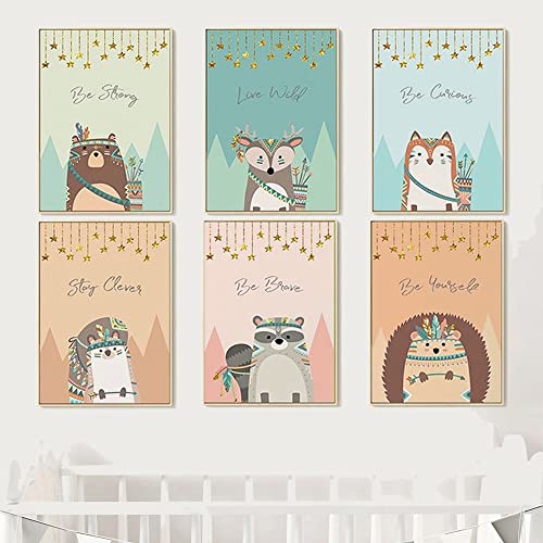 lulupila Bilder Kinderzimmer Deko Poster Babyzimmer Wohnzimmer A4 Kinderposter Kinderbilder Tiere Tiermotive Waldtiere für Kinder Junge Mädchen (6er Set - V19) von lulupila