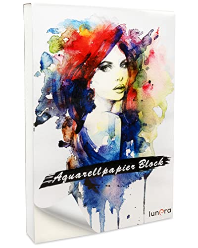 lunera premium Aquarellpapier 300g DIN A4 mit 45 Blatt naturweiß, kaltgepresst & geleimt, Watercolor Paper Pad I Aquarellblock für Aquarell, Zeichnen und Lettering von lunera