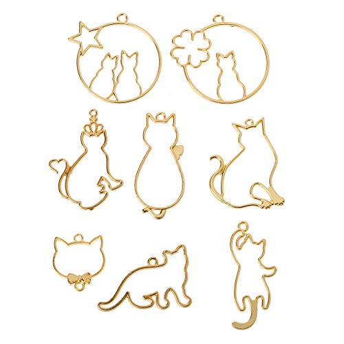 luosh 8Pieces Cute Cat Anhänger Metallrahmen Schmuck Herstellung UV-Harz Charms Lünette Einstellung von luosh