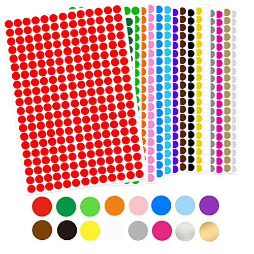 luoshaPUCY 4480 Stück Runde Klebepunkte, 16 Blätter 8mm Farbetiketten selbstklebende Punktaufkleber, 16 Farben Farbkodierung Etiketten Markierungspunkte von luoshaPUCY