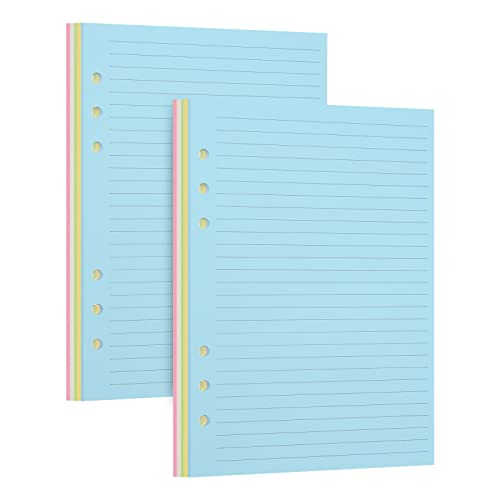 2 Packungen Nachfüllpapier für A5 6-Ringbuch-Notizbuch - Ideal für Büro, Schule, Zuhause, Kreative Projekte und Tagesplanung, 100 GSM, Liniert, Jeweils 50 Blatt, 5 Farben, passend für A5 6-Ring von luvtree