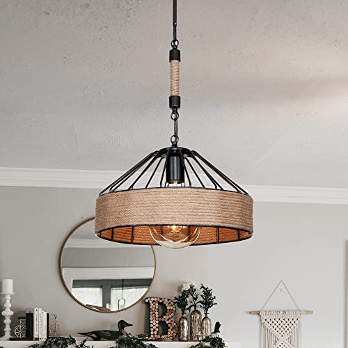 lux.pro Pendelleuchte Bridgford Hängelampe Wohnzimmer Juteseil 1 x E27 Vintage Deckenleuchte Schwarz Hängeleuchte von lux.pro