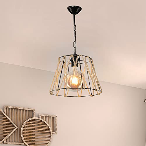 lux.pro Pendelleuchte Harrogate Hängelampe Vintage Juteseil Wohnzimmerlampe hängend 1 x E27 Schwarz von lux.pro