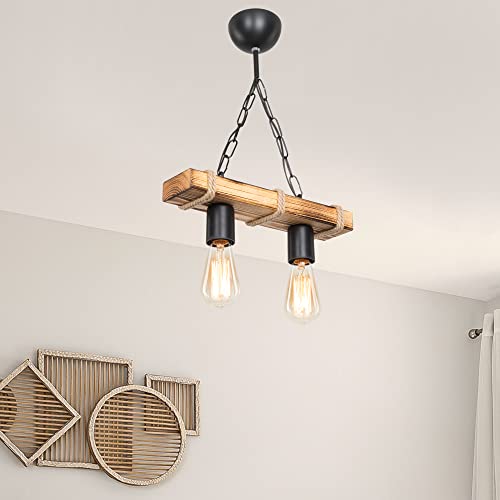 lux.pro Pendelleuchte Hemel 2-flammig 2 x E27 Hängelampe Holz Juteseil Vintage Hängeleuchte Wohnzimmerlampe hängend von lux.pro