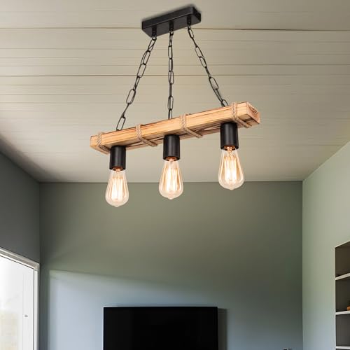 lux.pro Pendelleuchte Hemel 3-flammig 3 x E27 Hängelampe Holz Juteseil Vintage Hängeleuchte Wohnzimmerlampe hängend von lux.pro