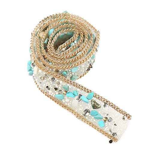 1 m langes, 2 cm breites Strassband, selbstklebendes Kristallband, Kristallperlen mit Kiesband, Rollenrand, Diamantband, geeignet für Kleidung, Taschen, Schuhe (Green + rice beads + gold chain) von lvifloae