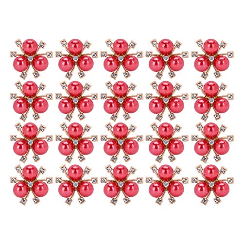 20 Stück Perlen-Blumen-Stulpe-Brosche, modische Perlenknöpfe, Bogg-Taschenanhänger, Blumen-Charms, Verzierungen zum Basteln, Schmuck-Zubehör (Red) von lvifloae