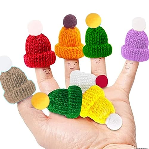 lvifloae 10 Stück Mini-Strickmützen, Weihnachts-Mini-Strickmützen aus Wollgarn, Weihnachtsbaumschmuck, niedliche Puppenmütze, Mini-Strickmützen, weich, niedlich, verschiedene von lvifloae