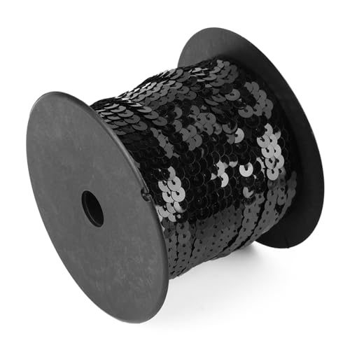 lvifloae DIY 100 Yards 6 mm glänzendes Nähgarn, flach, rund, Perlengarn, Zubehör, Schwarz für Bastelarbeiten, Dekorationen, Kleidung (Black) von lvifloae