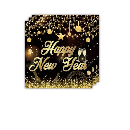 20 Stück Neujahrsservietten 2025 | 33 x 33 cm Schwarz Gold Happy New Year Eve Servietten | Silvester Tischdekorationen Serviette für 2025 Silvester Party Supplies von lvzhen