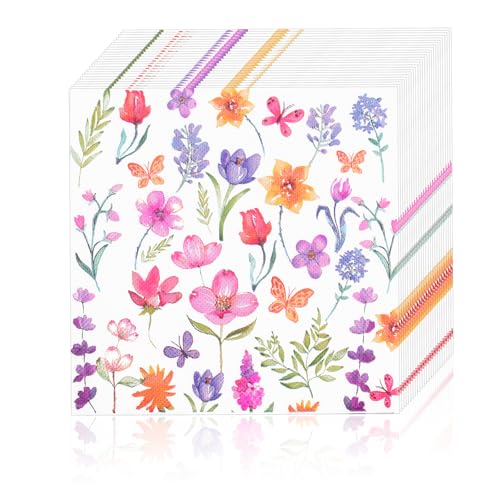 40 Stück Blumen-Servietten, hübsche Papierservietten, Tischdekoration, Papiertaschentücher für Geburtstagsparty-Dekorationen (Schmetterling, Lavendel, Floral) von lvzhen