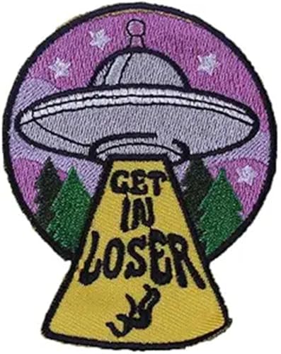 Aufnäher mit Aufschrift "Get in Loser", Cartoon-Aufnäher, Raumschiff-Applikation, bestickt, UFO-Aufnäher, lustiger Alien-in-UFO-Schiff-Aufkleber, bunt, zum Aufbügeln oder Aufnähen, Abzeichen für von lvzongpin