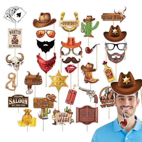 lwxij Western Photo Booth Props | Selfie Props Kit | Western Photo Booth Props Kit with Sticks Country Theme Photo Booth Props for Adults von lwxij