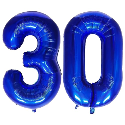 Geburtstags-Zahlenballons XXL-Riesen-Folienballons 40 Zoll – 101 cm Luftballons Geburtstag Jungen Mädchen Babyparty Geburtstagsdekorationen Jubiläumsparty-Dekorationen (Blau, 30) von lxmydm