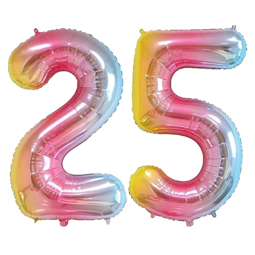 Geburtstags-Zahlenballons XXL-Riesen-Folienballons 40 Zoll – 101 cm Luftballons Geburtstag Jungen Mädchen Babyparty Geburtstagsdekorationen Jubiläumsparty-Dekorationen (Farbverlauf, 25) von lxmydm