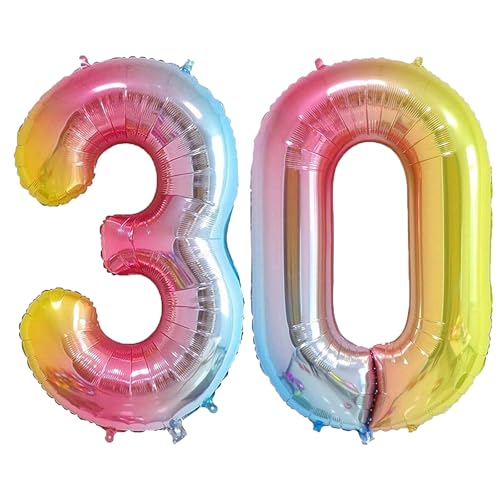 Geburtstags-Zahlenballons XXL-Riesen-Folienballons 40 Zoll – 101 cm Luftballons Geburtstag Jungen Mädchen Babyparty Geburtstagsdekorationen Jubiläumsparty-Dekorationen (Farbverlauf, 30) von lxmydm