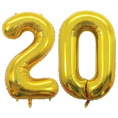 Geburtstags-Zahlenballons XXL-Riesen-Folienballons 40 Zoll – 101 cm Luftballons Geburtstag Jungen Mädchen Babyparty Geburtstagsdekorationen Jubiläumsparty-Dekorationen (Gold, 20) von lxmydm