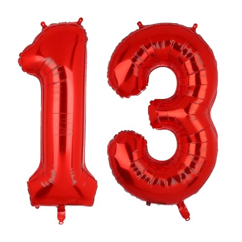 Geburtstags-Zahlenballons XXL-Riesen-Folienballons 40 Zoll – 101 cm Luftballons Geburtstag Jungen Mädchen Babyparty Geburtstagsdekorationen Jubiläumsparty-Dekorationen (Rot, 13) von lxmydm