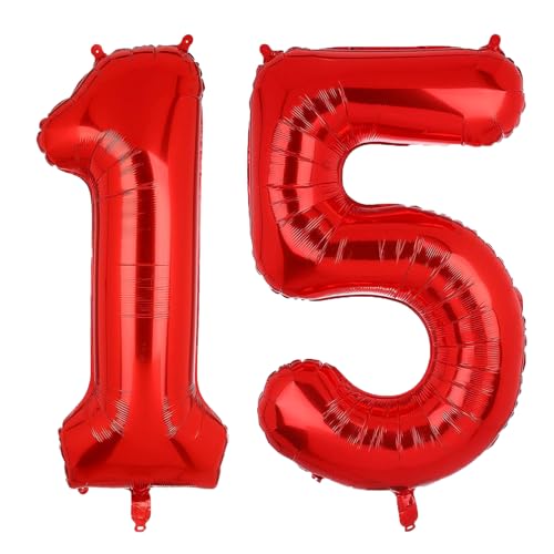 Geburtstags-Zahlenballons XXL-Riesen-Folienballons 40 Zoll – 101 cm Luftballons Geburtstag Jungen Mädchen Babyparty Geburtstagsdekorationen Jubiläumsparty-Dekorationen (Rot, 15) von lxmydm