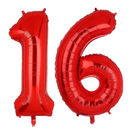 Geburtstags-Zahlenballons XXL-Riesen-Folienballons 40 Zoll – 101 cm Luftballons Geburtstag Jungen Mädchen Babyparty Geburtstagsdekorationen Jubiläumsparty-Dekorationen (Rot, 16) von lxmydm