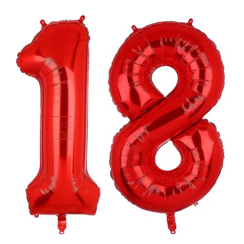 Geburtstags-Zahlenballons XXL-Riesen-Folienballons 40 Zoll – 101 cm Luftballons Geburtstag Jungen Mädchen Babyparty Geburtstagsdekorationen Jubiläumsparty-Dekorationen (Rot, 18) von lxmydm