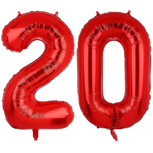 Geburtstags-Zahlenballons XXL-Riesen-Folienballons 40 Zoll – 101 cm Luftballons Geburtstag Jungen Mädchen Babyparty Geburtstagsdekorationen Jubiläumsparty-Dekorationen (Rot, 20) von lxmydm