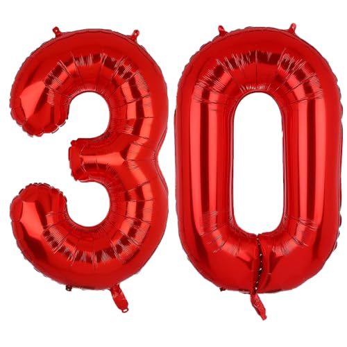 Geburtstags-Zahlenballons XXL-Riesen-Folienballons 40 Zoll – 101 cm Luftballons Geburtstag Jungen Mädchen Babyparty Geburtstagsdekorationen Jubiläumsparty-Dekorationen (Rot, 30) von lxmydm