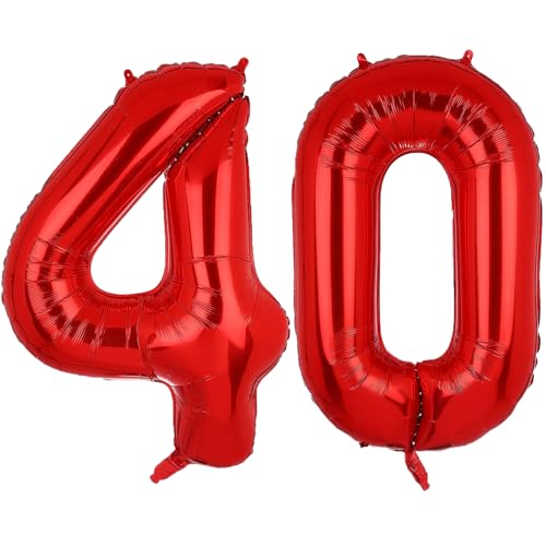 Geburtstags-Zahlenballons XXL-Riesen-Folienballons 40 Zoll – 101 cm Luftballons Geburtstag Jungen Mädchen Babyparty Geburtstagsdekorationen Jubiläumsparty-Dekorationen (Rot, 40) von lxmydm