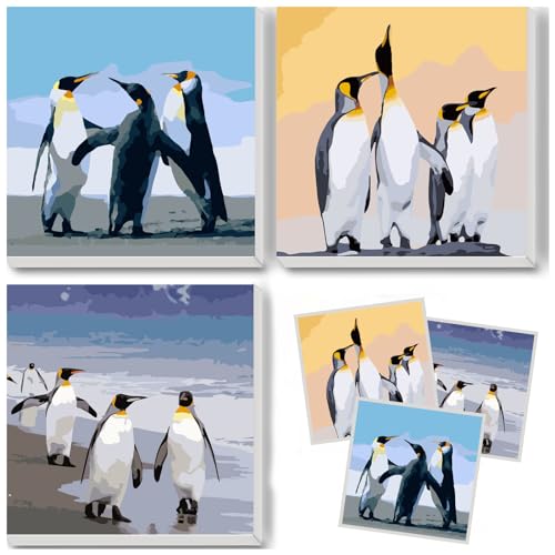 lxmydm Malen nach Zahlen Erwachsene – Tiere 3 Stück Pinguin Malen nach Zahlen mit 6 Pinseln, passend für jede Wanddekoration als Geburtstagsgeschenk, 30x30cm (ungerahmt) von lxmydm