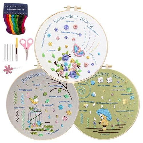 lyanny Einfache Sticksets für Anfänger,Stickset - 3 Sets Hand-Kreuzstich-Set - Schritt-für-Schritt-Anleitung, Nadelspitzen-Set, Nähset für Erwachsene, für Damen, Herren, Anfänger von lyanny