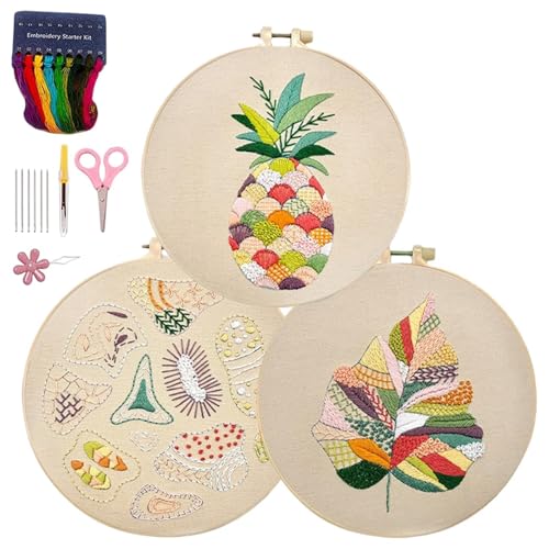 lyanny Stickset für Anfänger, Stickset für Anfänger für Erwachsene - 3 Sets kreative Handstickerei,Schritt-für-Schritt-Anleitung, Nadelspitzen-Set, Nähset für Erwachsene, für Damen, Herren, Anfänger von lyanny