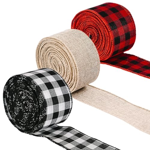 lyanny Weihnachts-Geschenkband, 3 Rollen 6,5 Yards Tartan-Weihnachtsband zum Verpacken, dekoratives Geschenkband für Basteln, Weihnachten, Hochzeit, Nähen von lyanny