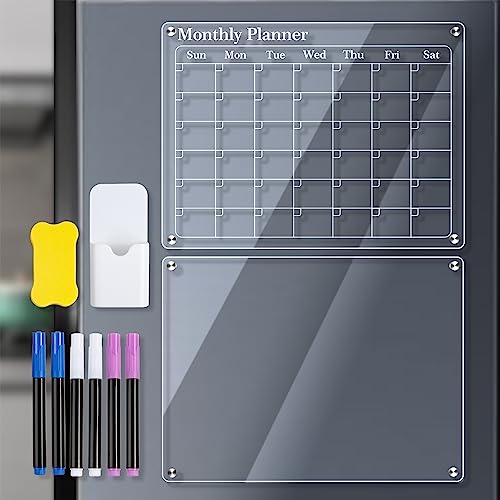 Acrylkalender für Kühlschrank, Großer magnetischer Planer, inkl. Marker und Radiergummi & 6 Marker, Ideale Planung für Aktivitäten (Monatlich und leer) von lyrlody