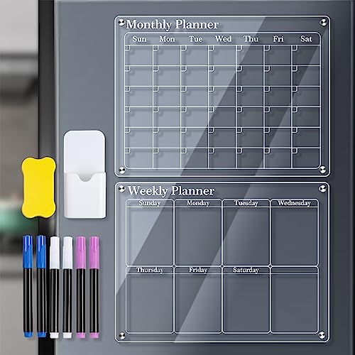 Acrylkalender für Kühlschrank, Großer magnetischer Planer, inkl. Marker und Radiergummi & 6 Marker, Ideale Planung für Aktivitäten (Monatlich und wöchentlich) von lyrlody