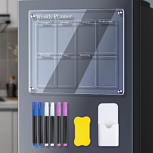 Acrylkalender für Kühlschrank, Großer magnetischer Planer, inkl. Marker und Radiergummi & 6 Marker, Ideale Planung für Aktivitäten (Wöchentlich) von lyrlody