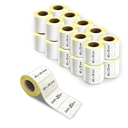 40 × 28 mm Thermo-Etiketten, 20.000 Stück, selbstklebende Etiketten, Thermoetiketten, leere Mehrzweck-Aufkleber für Büro, Anzeige von m MU