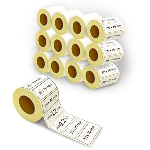 m MU Etiketten Selbstklebend, 70×30MM, 12 Rolle Pack Etikett x 1000 St. Je Rolle = 12000 Label, Kompatibel für Etikettendrucker,DHL-UPS-DPD,Adressetiketten Selbstklebend|7×3CM von m MU