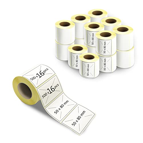 m MU Etiketten Selbstklebend, 80×50MM, 16 Rolle Pack Etikett x 500 St. Je Rolle = 8000 Label, Kompatibel für Etikettendrucker,DHL-UPS-DPD,Adressetiketten Selbstklebend|8×5CM von m MU