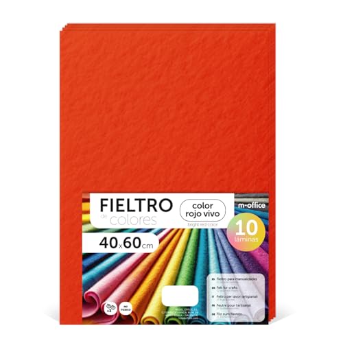 Bastelfilz für DIY-Projekte, Filzplatten in bunten Farben, Weich und Flexibel, Material für Nähen und Patchwork Stoffe, Ideal Handarbeiten, Deko Kunsthandwerk, 40x60cm m-office (Leuchtend Rot, 10 Stk) von m-office