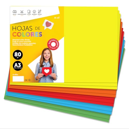 Buntes Papier A3 80g für Drucker & Basteln, Farbige Blätter für Kinder, Kreativprojekte, Karten & Schule M-office (100 Blatt, Intensive Farben) von m-office