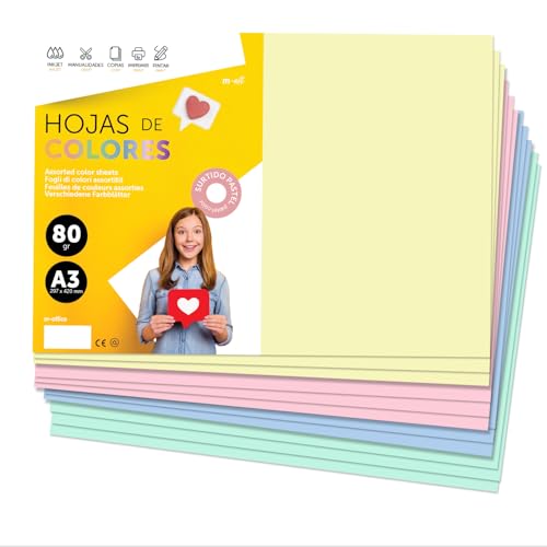 Buntes Papier A3 80g für Drucker & Basteln, Farbige Blätter für Kinder, Kreativprojekte, Karten & Schule M-office (100 Blatt, Pastellfarben) von m-office