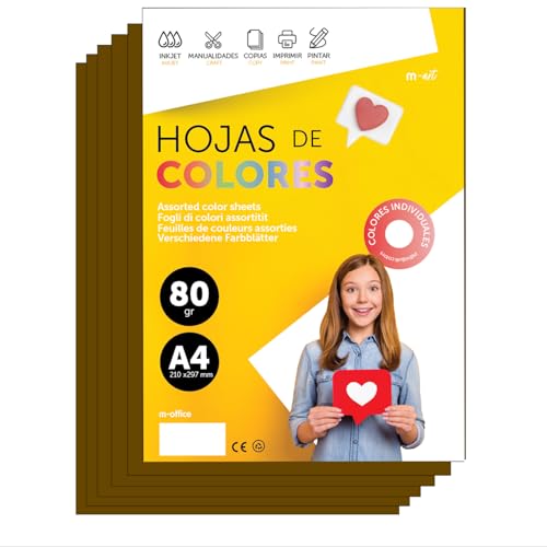 Buntes Papier A4 80g für Drucker & Basteln, Farbige Blätter für Kinder, Kreativprojekte, Karten & Schule M-office (100 Blatt, Braun) von m-office