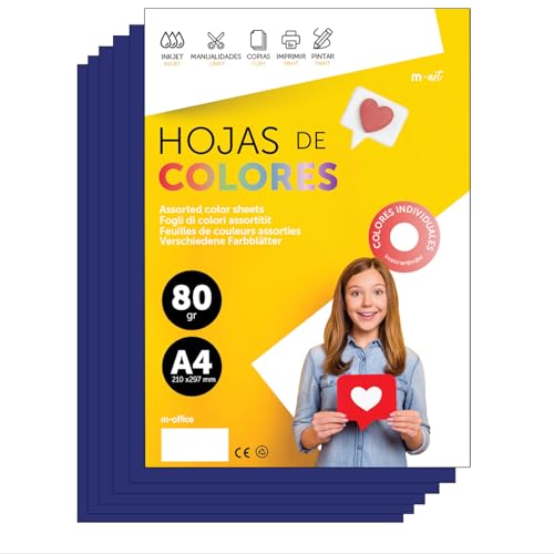 Buntes Papier A4 80g für Drucker & Basteln, Farbige Blätter für Kinder, Kreativprojekte, Karten & Schule M-office (100 Blatt, Dunkelblau) von m-office