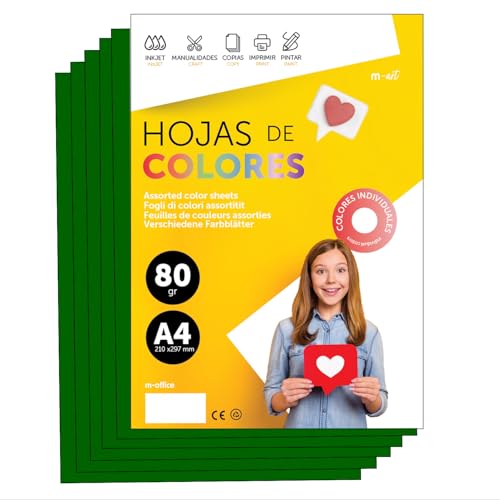 Buntes Papier A4 80g für Drucker & Basteln, Farbige Blätter für Kinder, Kreativprojekte, Karten & Schule M-office (100 Blatt, Dunkelgrün) von m-office