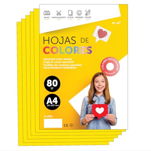 Buntes Papier A4 80g für Drucker & Basteln, Farbige Blätter für Kinder, Kreativprojekte, Karten & Schule M-office (100 Blatt, Gelb Stark) von m-office