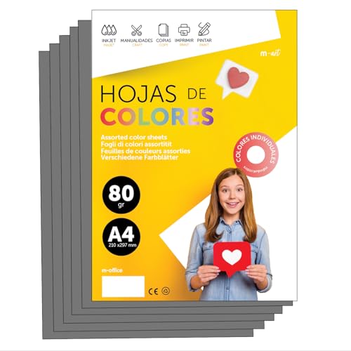 Buntes Papier A4 80g für Drucker & Basteln, Farbige Blätter für Kinder, Kreativprojekte, Karten & Schule M-office (100 Blatt, Grau) von m-office